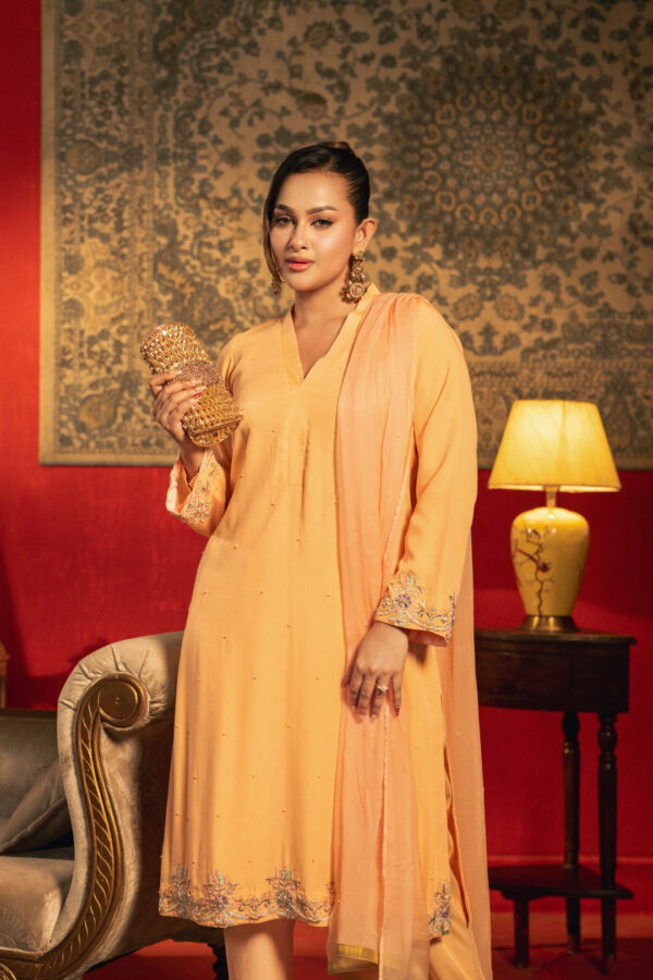 Gulzarah Peach Apricot Three Piece Ethnic Suit for Women S-XL