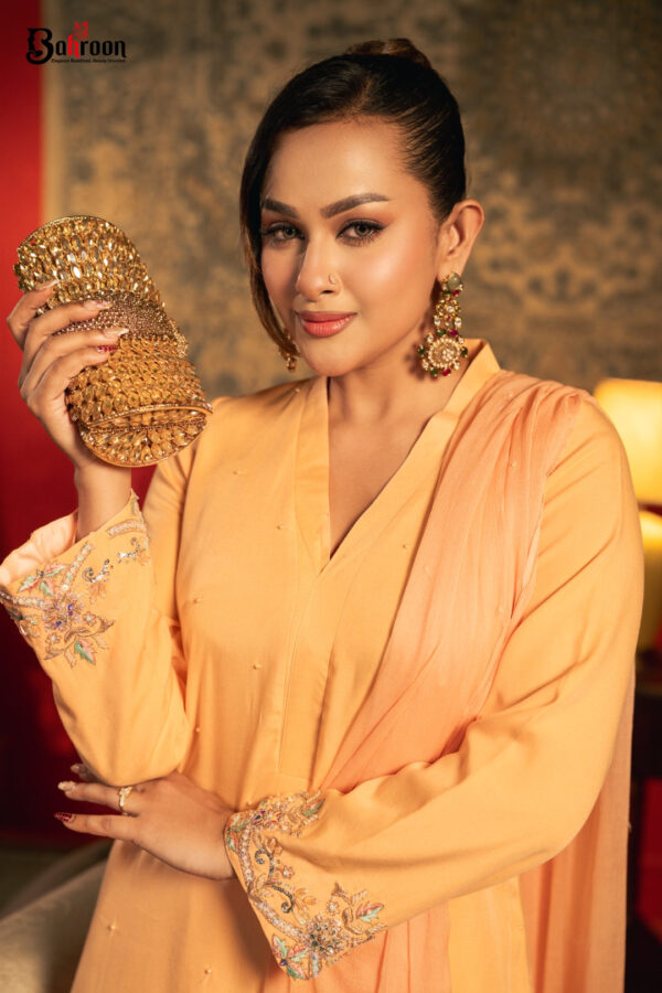 Gulzarah Peach Apricot Three Piece Ethnic Suit for Women S-XL