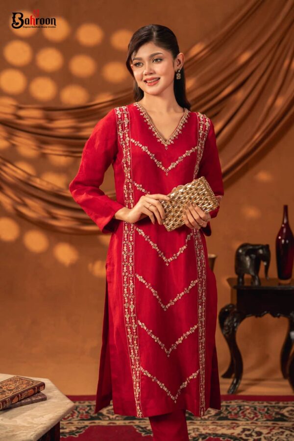 Maheera Hand Crafted Three Piece Ethnic Suit for Women Ruby Red S-XL