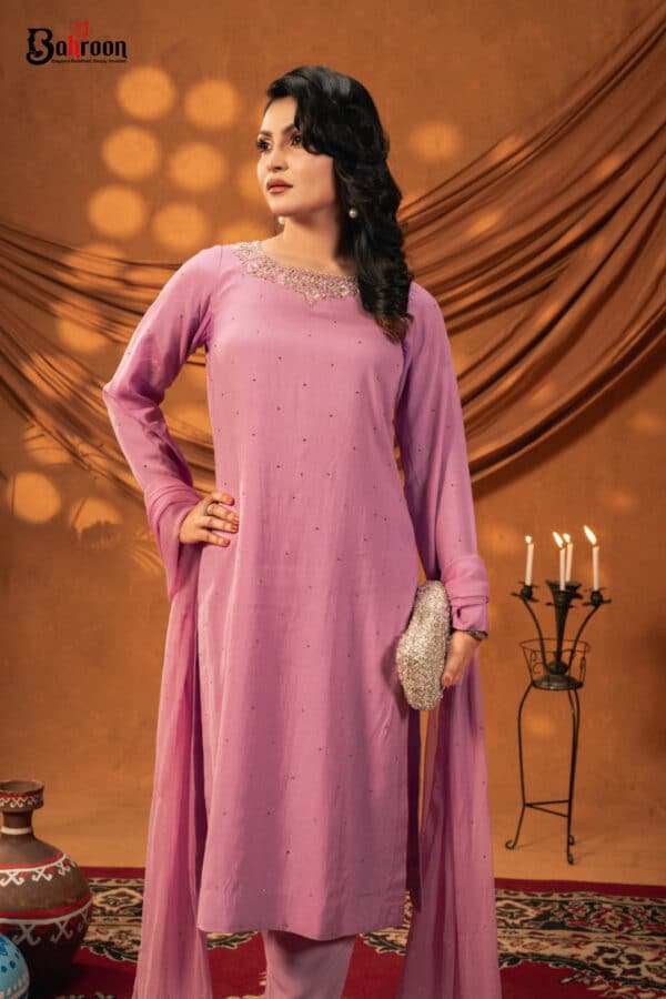 Ruponti Orchid Pink Three Piece Ethnic Suit for Women S-XL