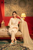 Mishaal Hand Crafted Three Piece Ethnic Suit for Women Ivory S-XL