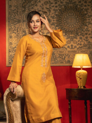Sahar Golden Two Piece Ethnic Suit for Women S-XL