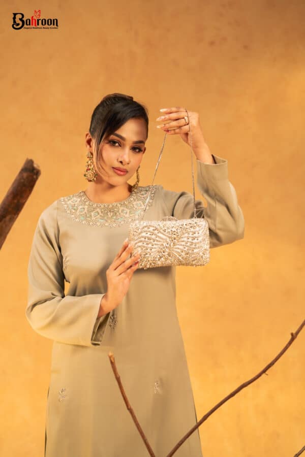 Zeenoor Hand Crafted Two Piece Ethnic Suit for Women Sage Green S-XL