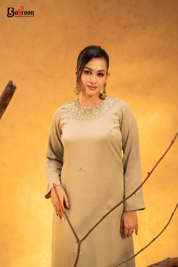 Zeenoor Hand Crafted Two Piece Ethnic Suit for Women Sage Green S-XL
