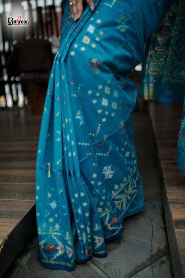 Aqua Blue Zari Buti Jamdani Saree
