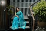 Aqua Blue Zari Buti Jamdani Saree
