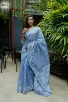 Pastel Blue Silver Zari Jamdani Saree