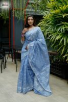 Pastel Blue Silver Zari Jamdani Saree