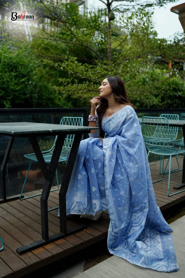Pastel Blue Silver Zari Jamdani Saree