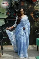 Pastel Blue Silver Zari Jamdani Saree