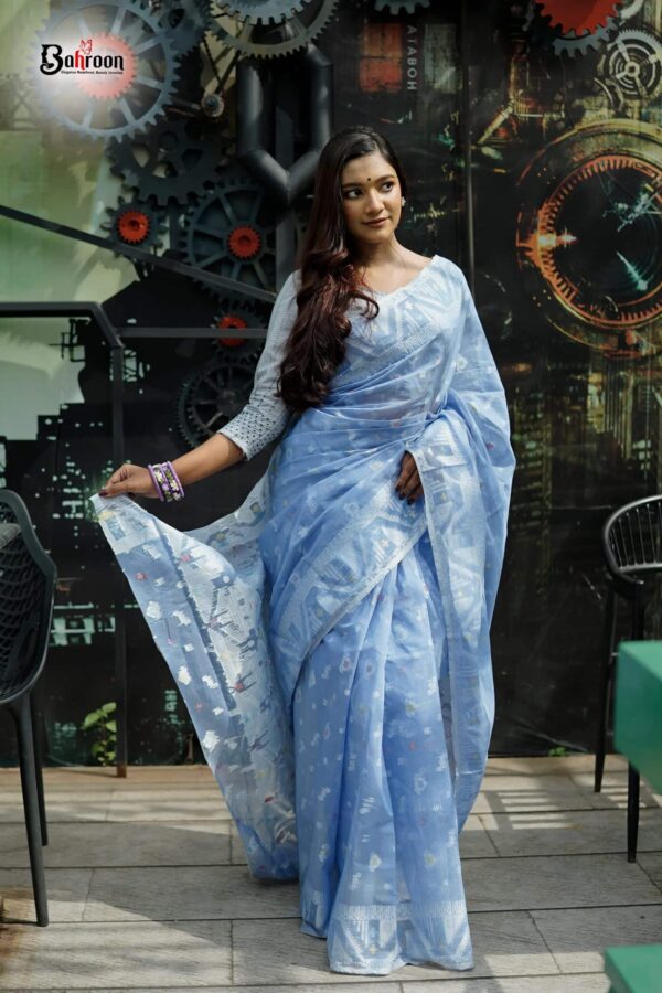 Pastel Blue Silver Zari Jamdani Saree