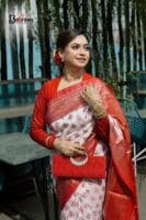 Red Floral Border Zari Butti Katan Saree