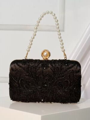 Elegant Lace Beaded Clutch Bag