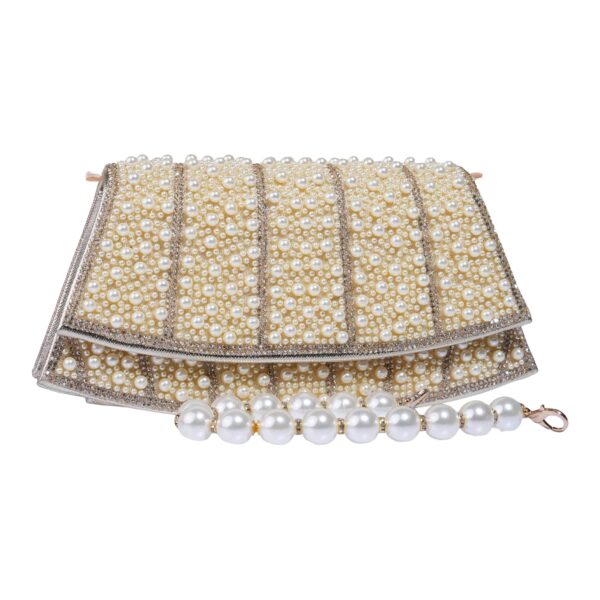 Elegant Pearl and Rhinestone Embellished Evening Clutch Bag