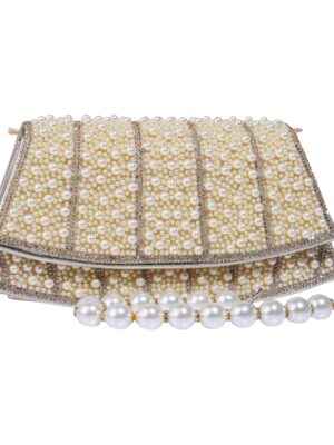 Elegant Pearl and Rhinestone Embellished Evening Clutch Bag