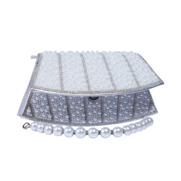 Elegant Pearl and Rhinestone Embellished Evening Clutch Bag