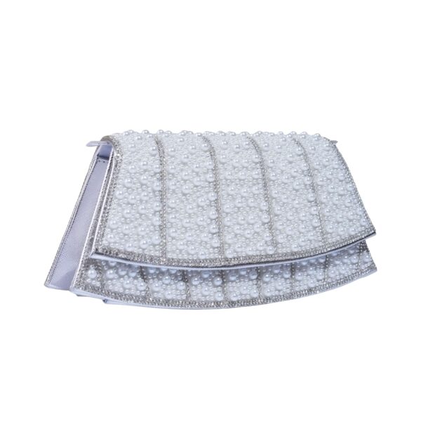 Elegant Pearl and Rhinestone Embellished Evening Clutch Bag