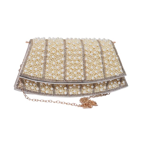 Elegant Pearl and Rhinestone Embellished Evening Clutch Bag