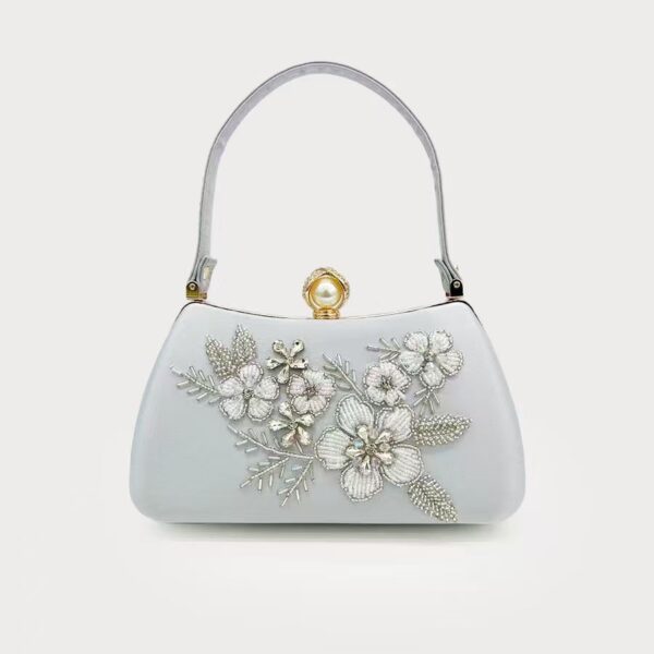 Elegant Ivory Floral Embroidered Handbag
