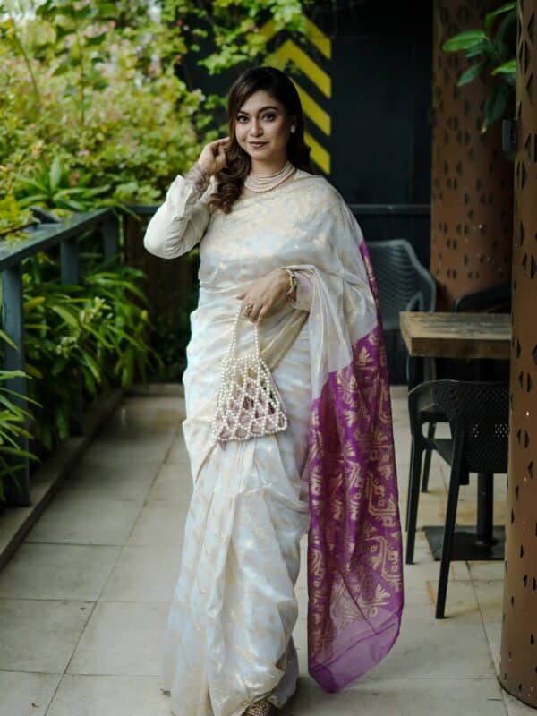 Shorno Jori Jamdani Saree - Purple