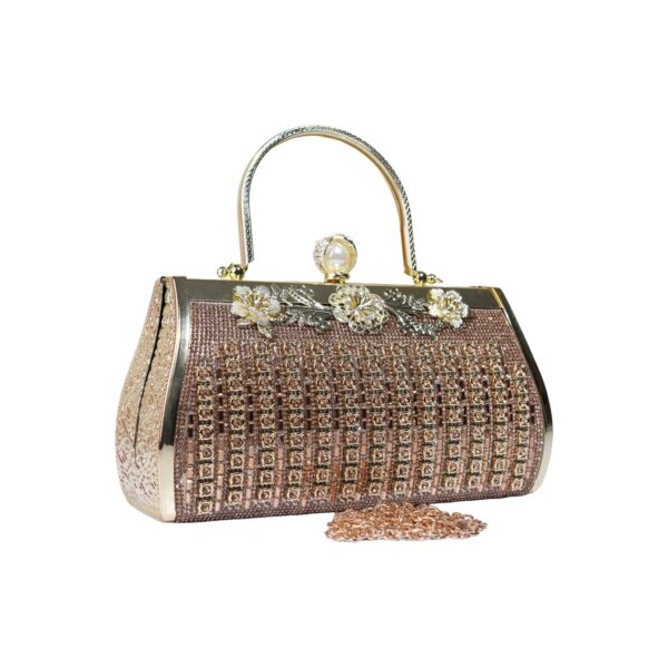 Luxury Rhinestone Evening Clutch Bag with Floral Handle
