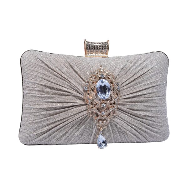 Luxury Glitter Evening Clutch Bag with Rhinestone Brooch