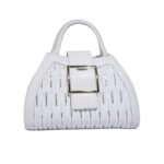 Premium Quilted White Handbag with Gold Buckle