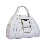 Premium Quilted White Handbag with Gold Buckle