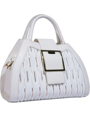 Premium Quilted White Handbag with Gold Buckle