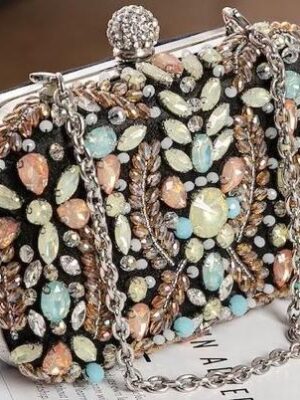 Colorful Diamond and Bead Embroidered Bag for Evening Party