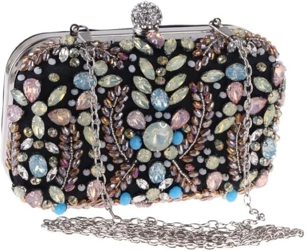 Colorful Diamond and Bead Embroidered Bag for Evening Party