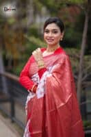 Red Floral Border Zari Butti Katan Saree