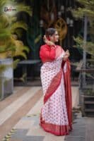 Red Floral Border Zari Butti Katan Saree